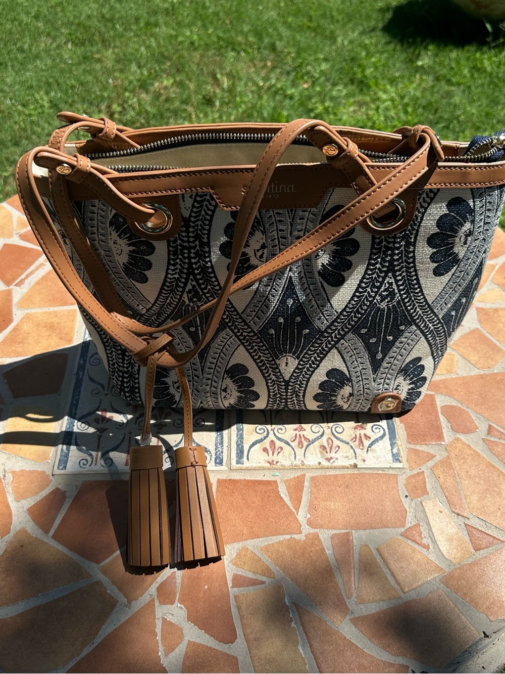 RARE / RETIRED Spartina 449 Signature Linen Island Zip Top Tote‎ – Ashley River